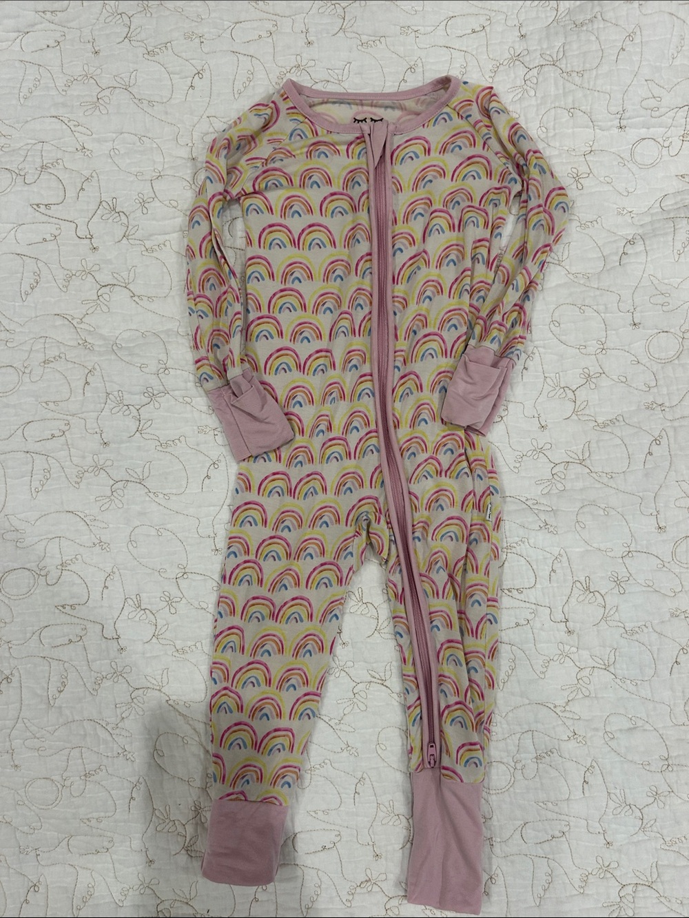 Little Sleepies Rainbow Print Footie with Pink Trim